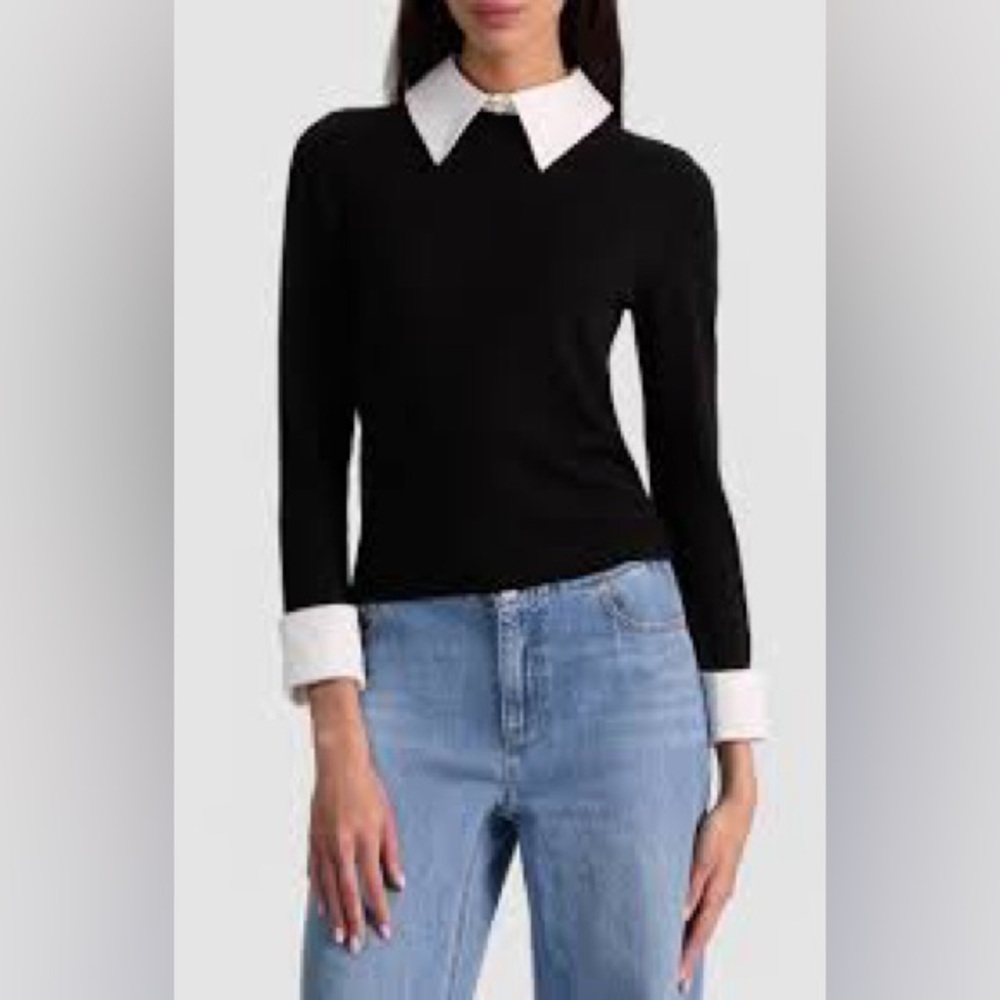 Alice + Olivia Black Top with White Collar